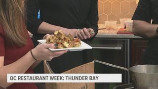 Thunder Bay Grill serves up fig & goat cheese bruschetta, egg yolk ravioli with goat cheese, and Panzanella salad with Jenna & Nina