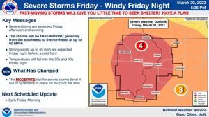 National Weather Service, Davenport, raises risk of severe weather for Friday