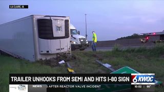  Semi loses trailer on I-80, hits sign 
