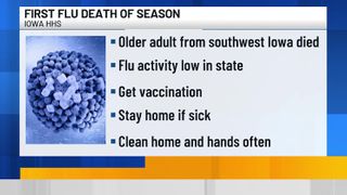  Iowa reports first flu death this season