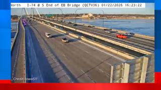  Slow moving traffic on I-74 bridge into Illinois 