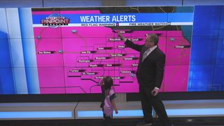 4 year old birthday girl Gynelle helps Andy with weather update