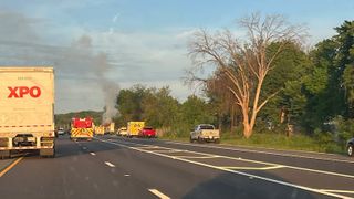  Crews battling semi trailer fire on I-280, one lane shut down