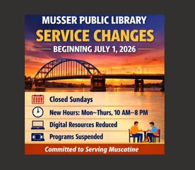 Musser Public Library, Muscatine, cuts hours after funding reductions