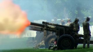 Rock Island Arsenal firing cannons for Change of Responsiblity Ceremony
