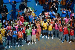 A cavalcade of international stars headlined the World Cup's first-ever halftime final show