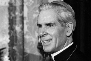 Bishop Louis Tylka presents relic of Blessed Fulton Sheen to Pope Leo XIV