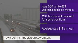 Iowa Department of Transporation hiring hundreds of snow plow drivers